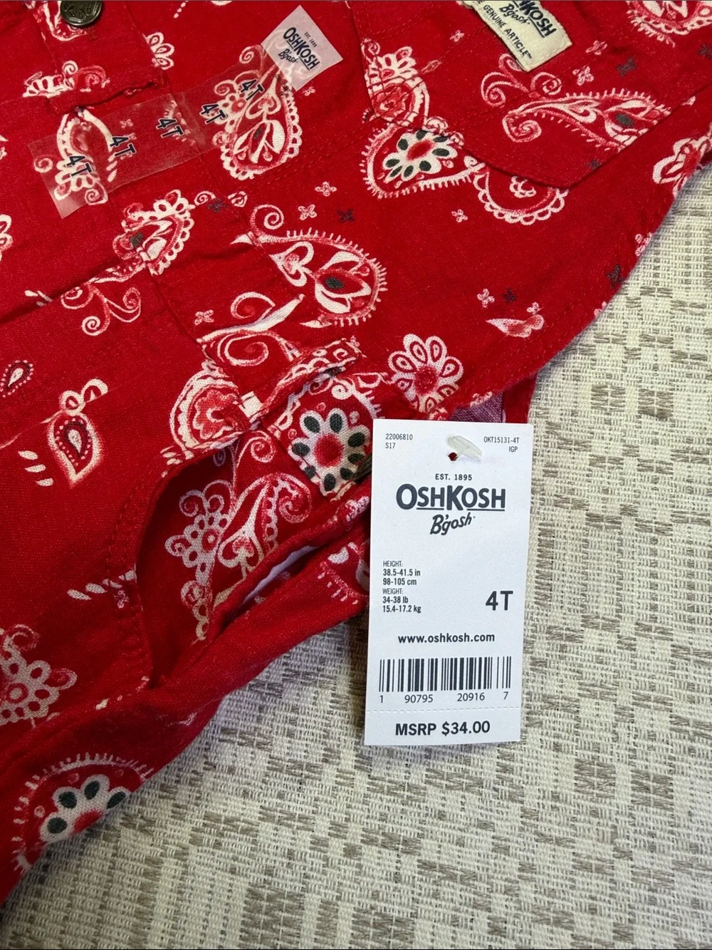Girls’ OshKosh B'gosh Shortalls Overalls Size 4T